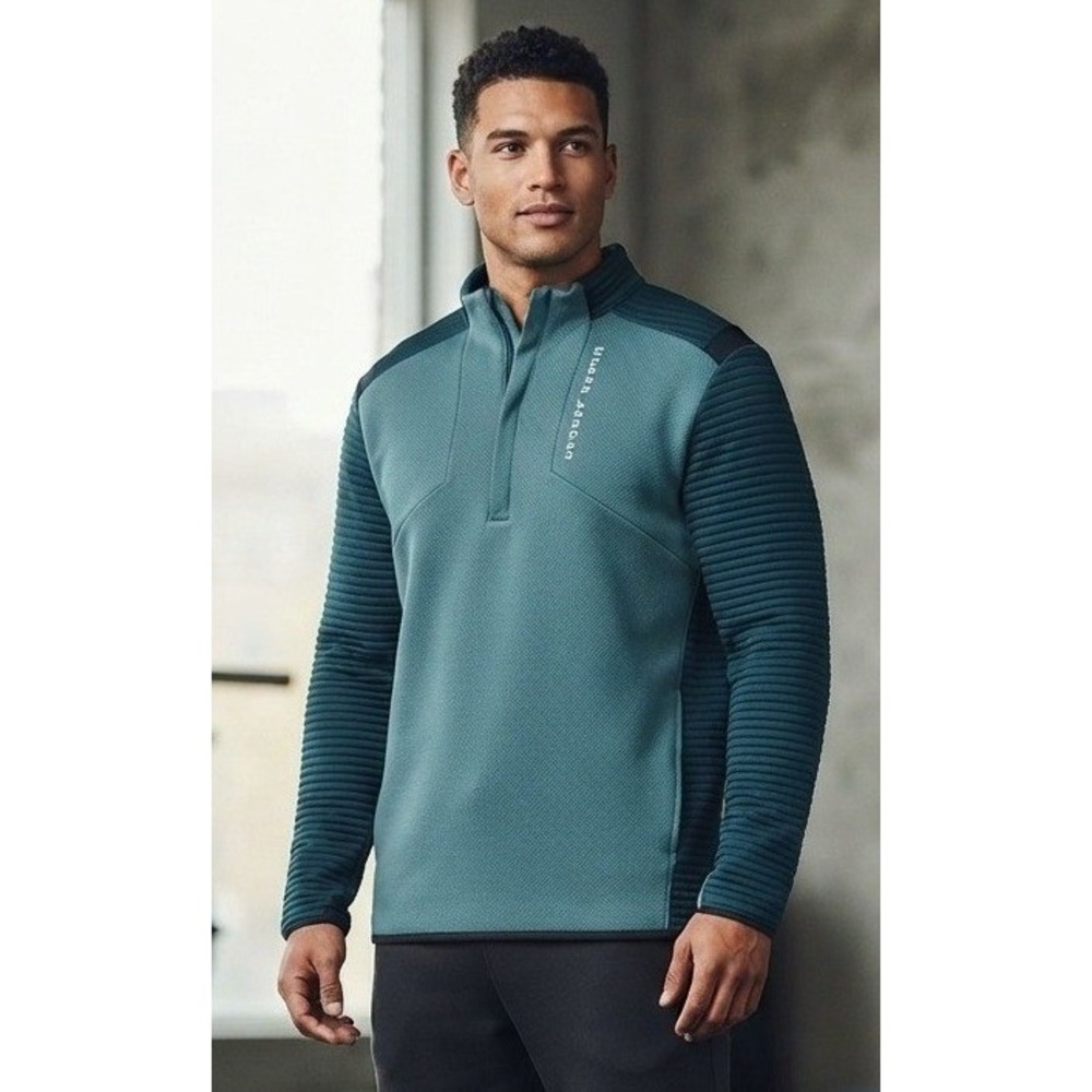 Under Armour ColdGear Loose Fit Golf 1/4 Zip Pullover Jacket Mens M Teal Stretch